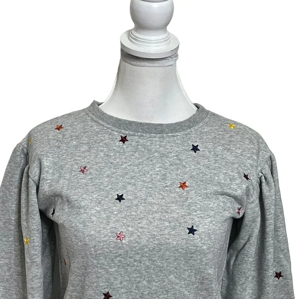 AG Adriano Goldschmied Girls Sweatshirt Medium Gray Puff Sleeve Embroidered Star